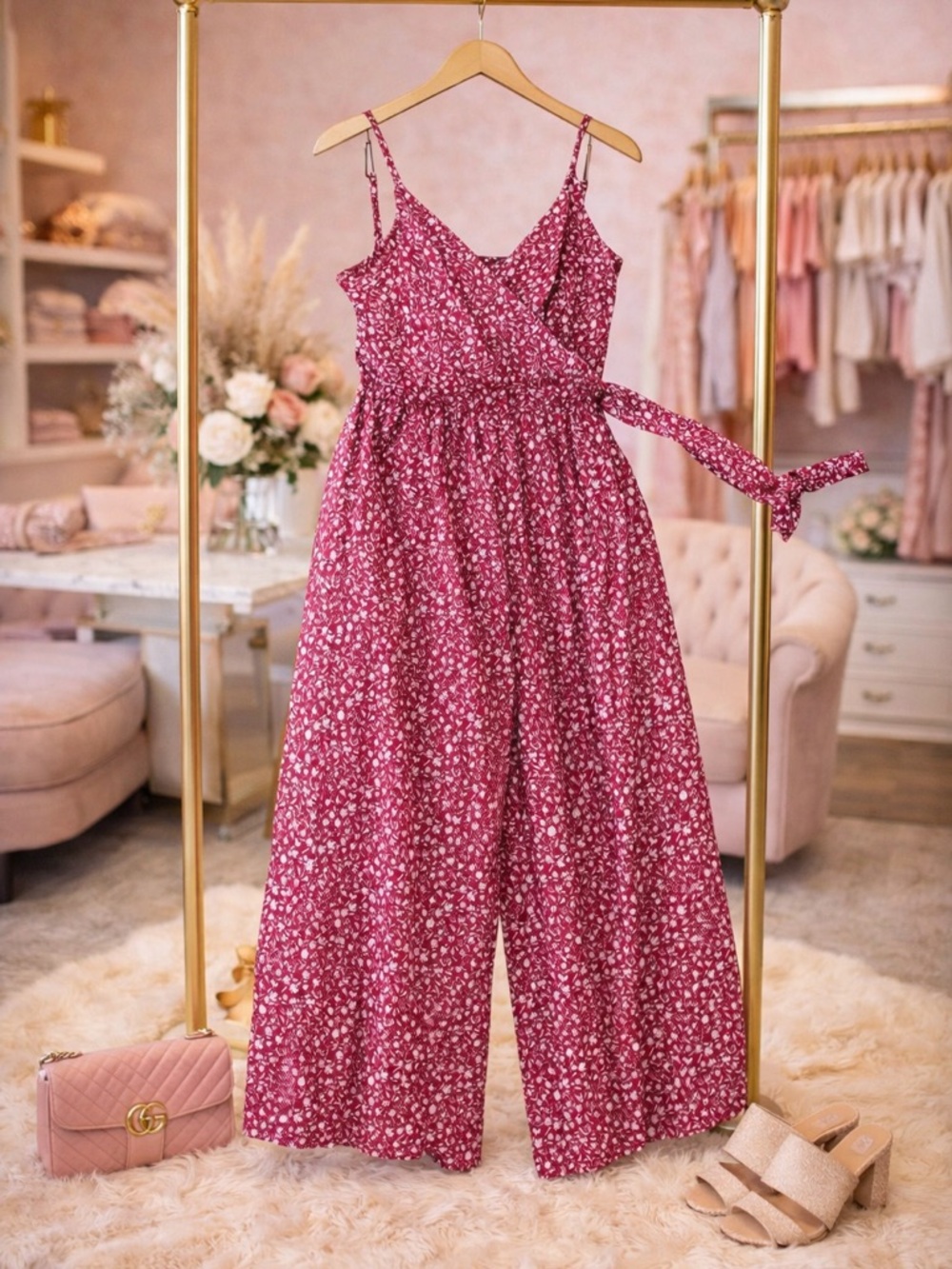 Kaileigh jumpsuit burgundy red size medium m wide leg cropped